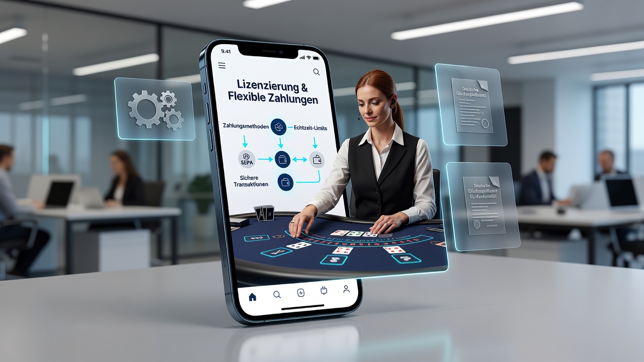 Zahlungsprozess mit Krypto und Bankoptionen in einer lizenzierten mobilen Casino-App