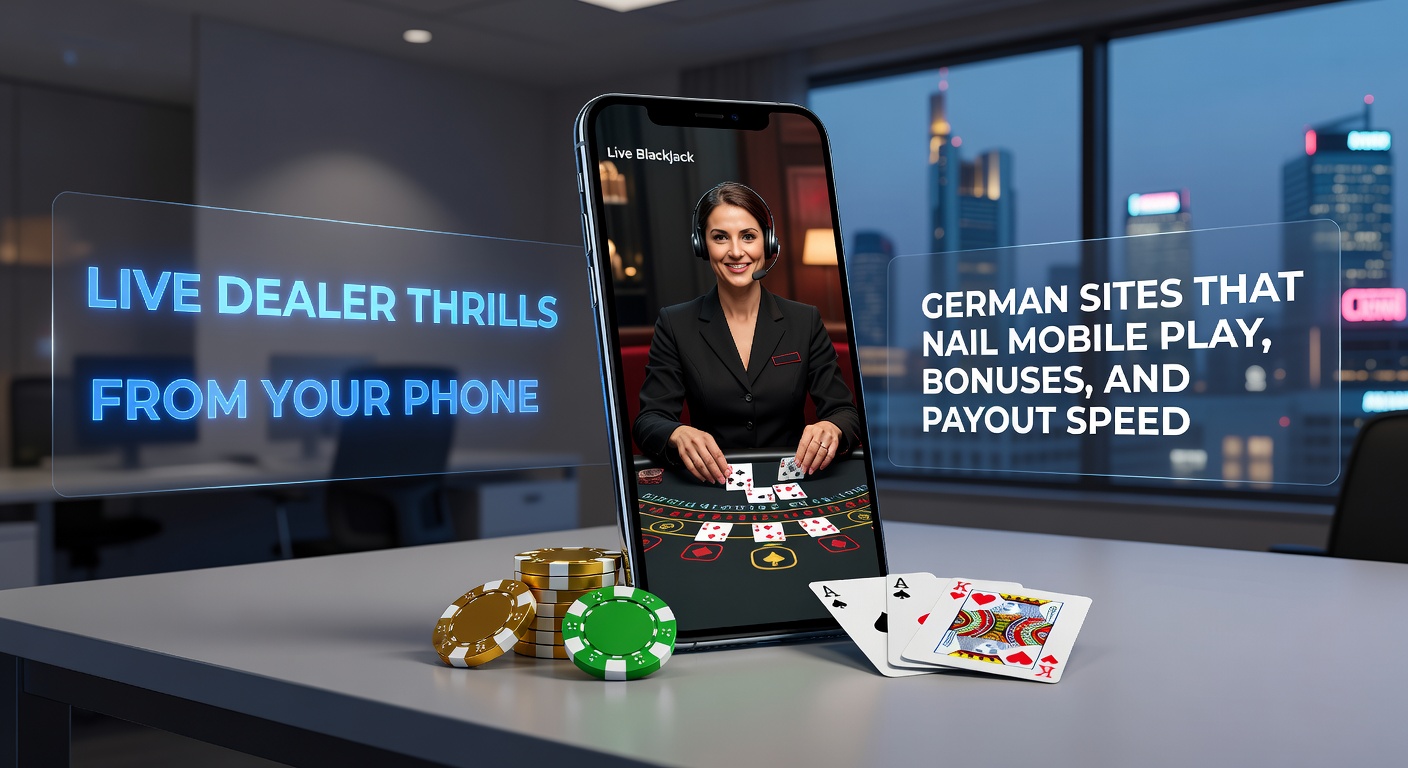 Smartphone mit Live Dealer Blackjack-Tisch, Dealer lächelt in die Kamera während Karten ausgeteilt werden
