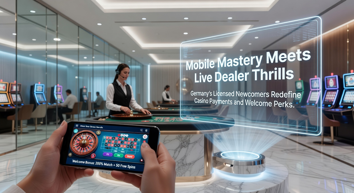 Smartphone mit Live-Dealer-Spiel auf einem modernen Casino-App-Bildschirm, umgeben von Zahlungssymbolen und Bonus-Icons