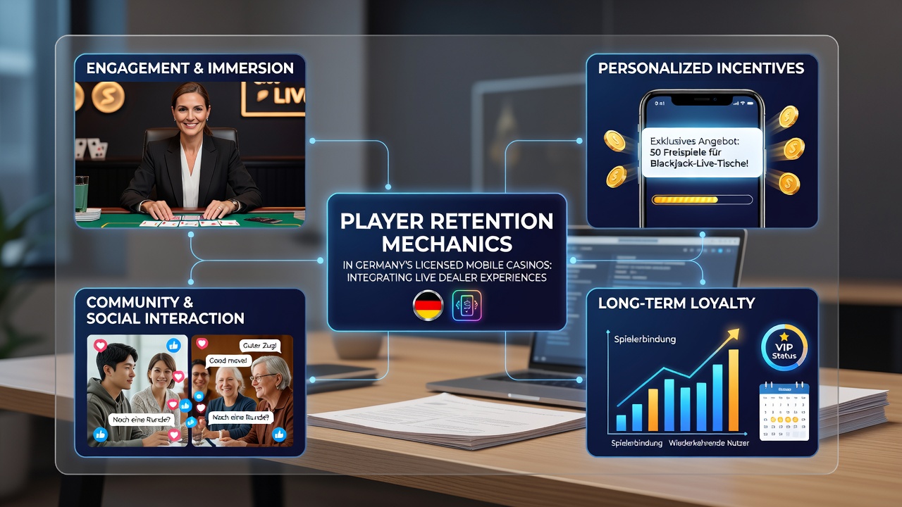 Dashboard einer Casino-App mit Treueleveln, Live-Tisch und Zahlungsübersicht
